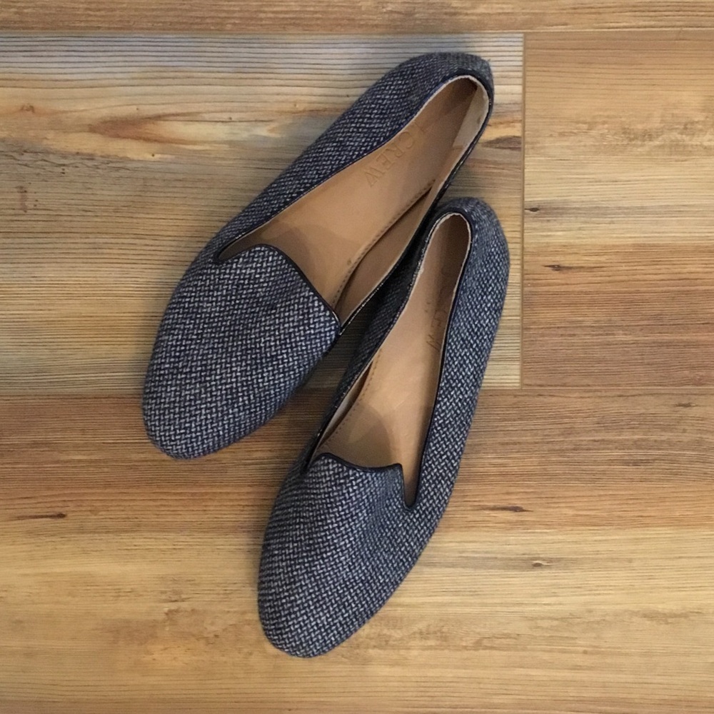 J. Crew Preppy Black and Gray Tweed Flats Size 6